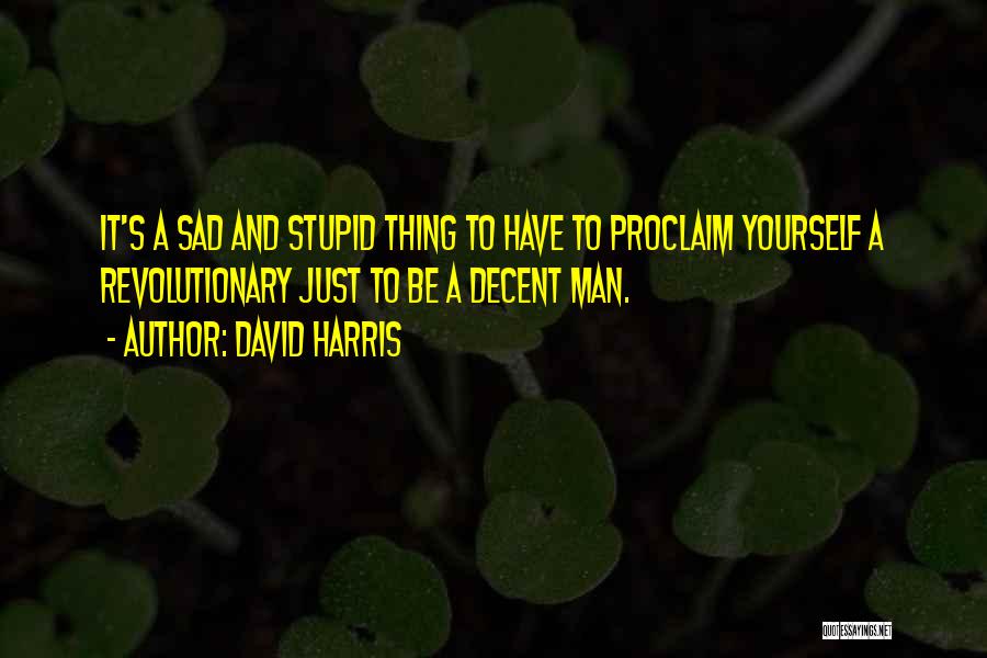 David Harris Quotes: It's A Sad And Stupid Thing To Have To Proclaim Yourself A Revolutionary Just To Be A Decent Man.