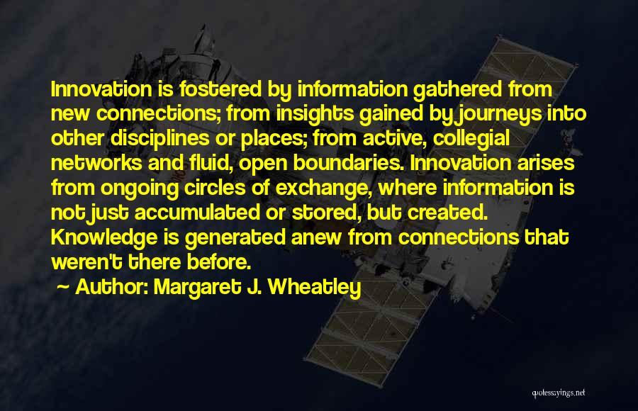 Margaret J. Wheatley Quotes: Innovation Is Fostered By Information Gathered From New Connections; From Insights Gained By Journeys Into Other Disciplines Or Places; From