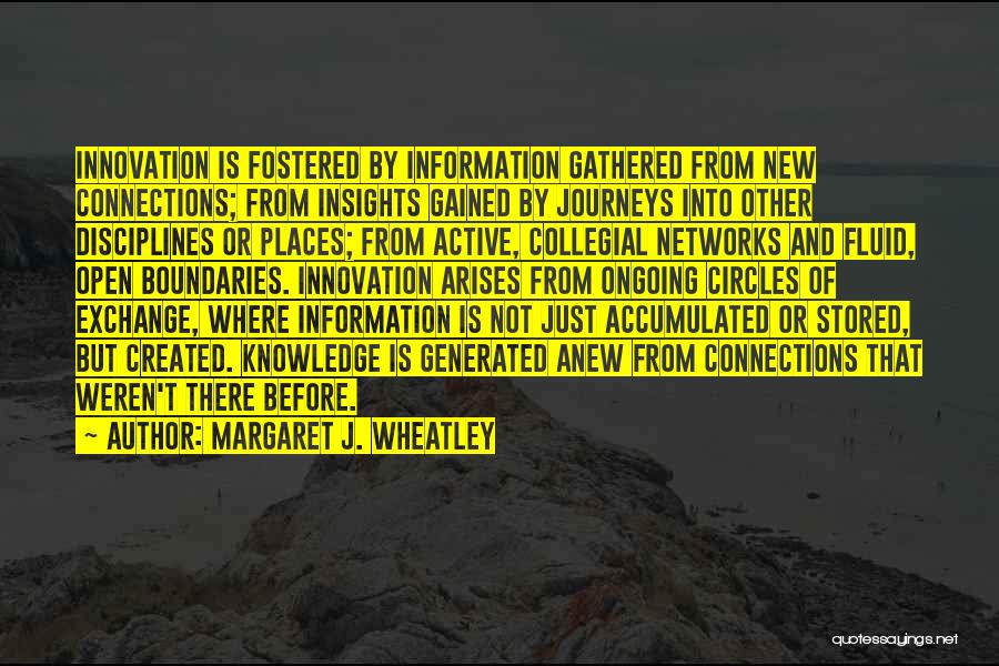 Margaret J. Wheatley Quotes: Innovation Is Fostered By Information Gathered From New Connections; From Insights Gained By Journeys Into Other Disciplines Or Places; From