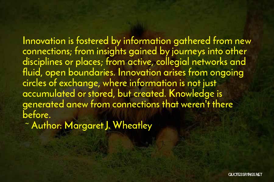 Margaret J. Wheatley Quotes: Innovation Is Fostered By Information Gathered From New Connections; From Insights Gained By Journeys Into Other Disciplines Or Places; From