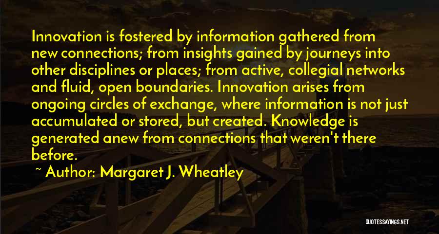 Margaret J. Wheatley Quotes: Innovation Is Fostered By Information Gathered From New Connections; From Insights Gained By Journeys Into Other Disciplines Or Places; From