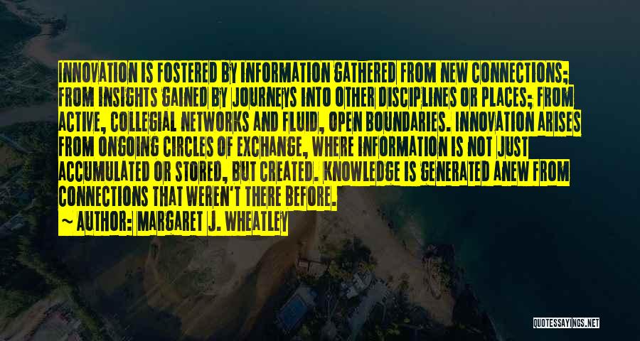 Margaret J. Wheatley Quotes: Innovation Is Fostered By Information Gathered From New Connections; From Insights Gained By Journeys Into Other Disciplines Or Places; From