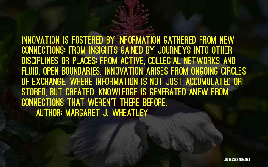 Margaret J. Wheatley Quotes: Innovation Is Fostered By Information Gathered From New Connections; From Insights Gained By Journeys Into Other Disciplines Or Places; From