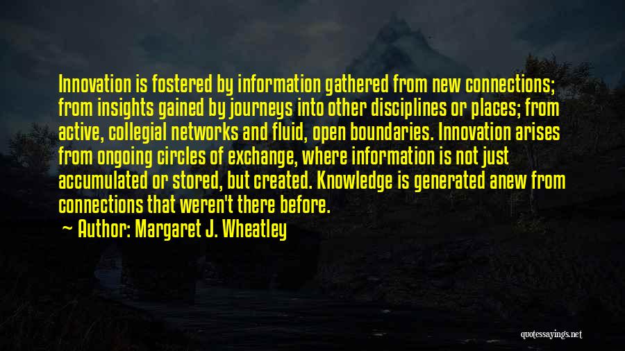 Margaret J. Wheatley Quotes: Innovation Is Fostered By Information Gathered From New Connections; From Insights Gained By Journeys Into Other Disciplines Or Places; From