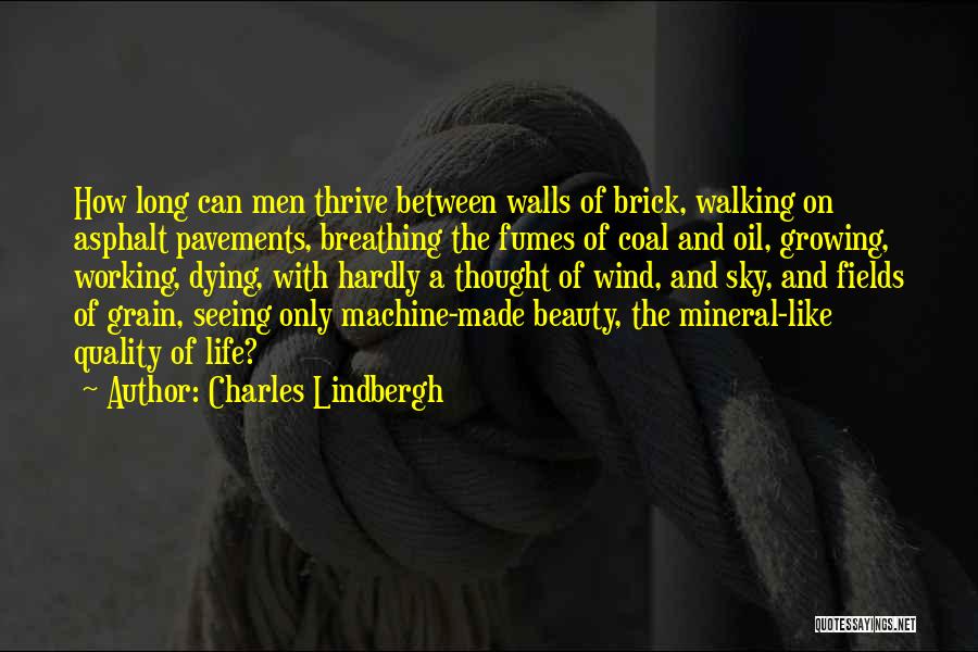 Charles Lindbergh Quotes: How Long Can Men Thrive Between Walls Of Brick, Walking On Asphalt Pavements, Breathing The Fumes Of Coal And Oil,