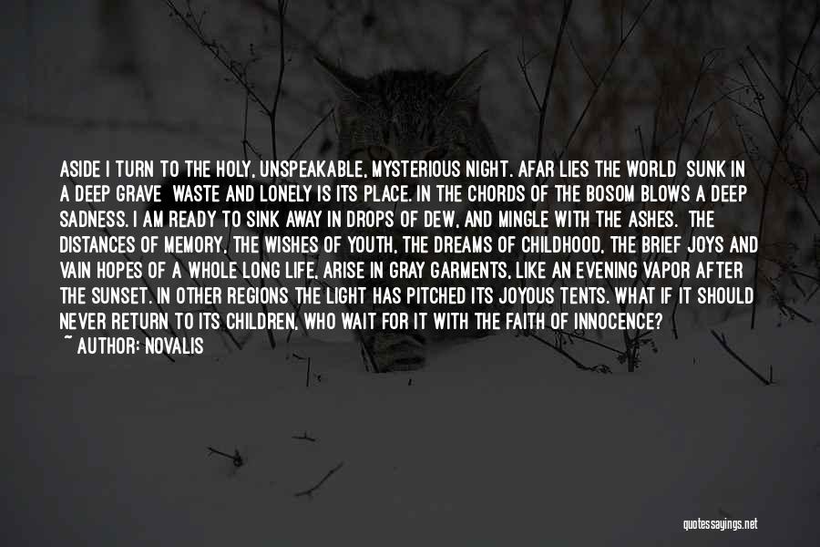 Novalis Quotes: Aside I Turn To The Holy, Unspeakable, Mysterious Night. Afar Lies The World Sunk In A Deep Grave Waste And