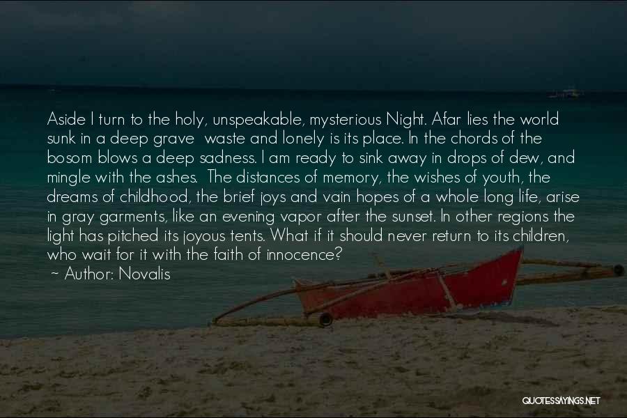 Novalis Quotes: Aside I Turn To The Holy, Unspeakable, Mysterious Night. Afar Lies The World Sunk In A Deep Grave Waste And