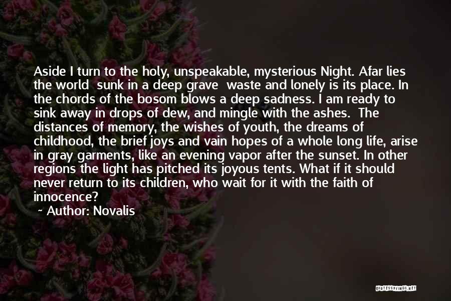 Novalis Quotes: Aside I Turn To The Holy, Unspeakable, Mysterious Night. Afar Lies The World Sunk In A Deep Grave Waste And