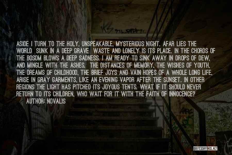 Novalis Quotes: Aside I Turn To The Holy, Unspeakable, Mysterious Night. Afar Lies The World Sunk In A Deep Grave Waste And