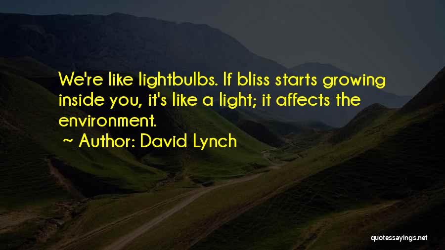 David Lynch Quotes: We're Like Lightbulbs. If Bliss Starts Growing Inside You, It's Like A Light; It Affects The Environment.