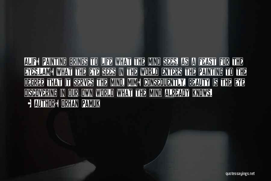 Orhan Pamuk Quotes: Alif: Painting Brings To Life What The Mind Sees, As A Feast For The Eyes.lam: What The Eye Sees In