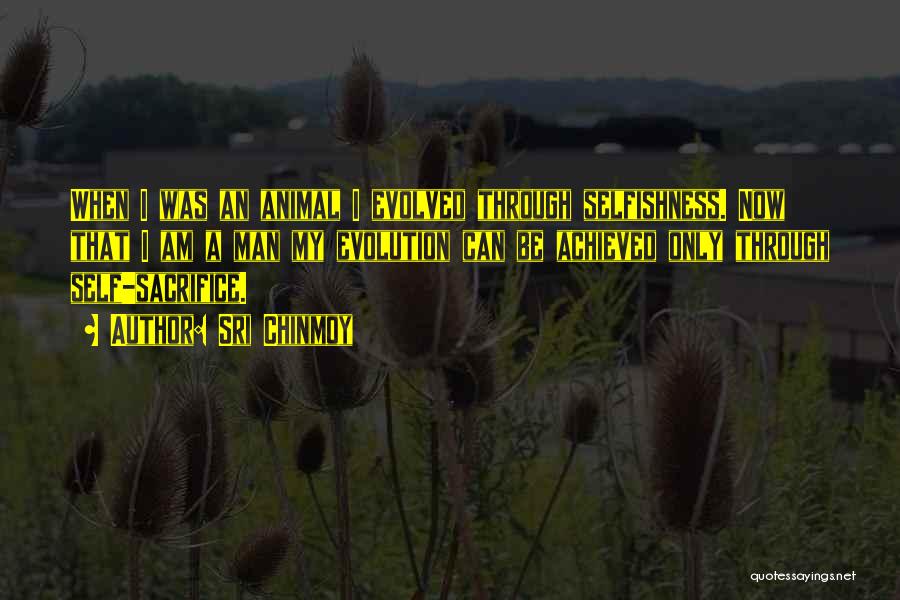 Sri Chinmoy Quotes: When I Was An Animal I Evolved Through Selfishness. Now That I Am A Man My Evolution Can Be Achieved