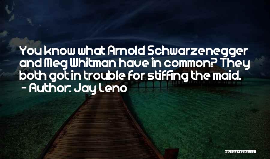 Jay Leno Quotes: You Know What Arnold Schwarzenegger And Meg Whitman Have In Common? They Both Got In Trouble For Stiffing The Maid.