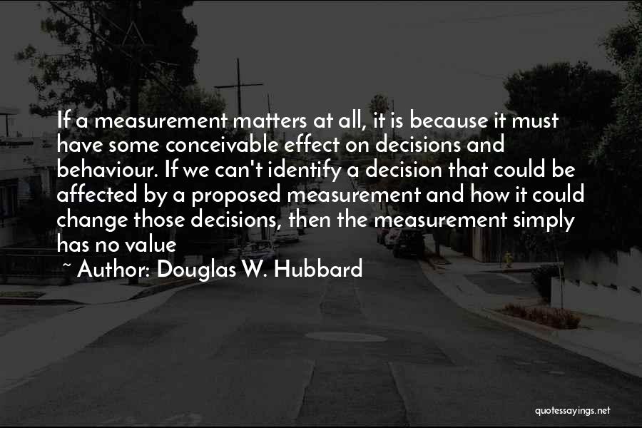 Douglas W. Hubbard Quotes: If A Measurement Matters At All, It Is Because It Must Have Some Conceivable Effect On Decisions And Behaviour. If