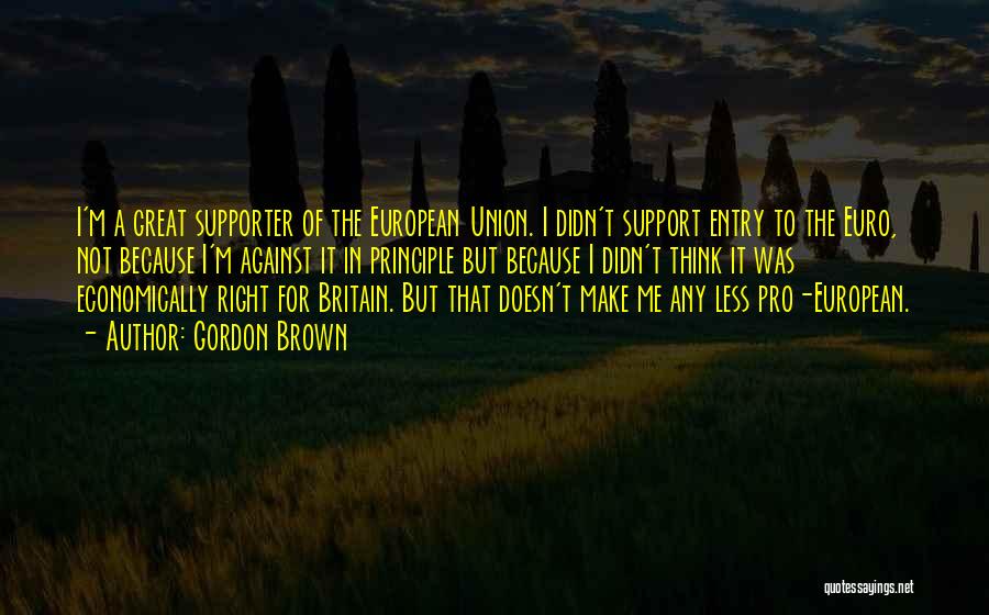 Gordon Brown Quotes: I'm A Great Supporter Of The European Union. I Didn't Support Entry To The Euro, Not Because I'm Against It