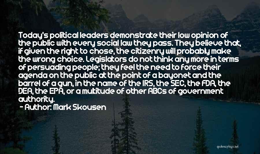 Mark Skousen Quotes: Today's Political Leaders Demonstrate Their Low Opinion Of The Public With Every Social Law They Pass. They Believe That, If