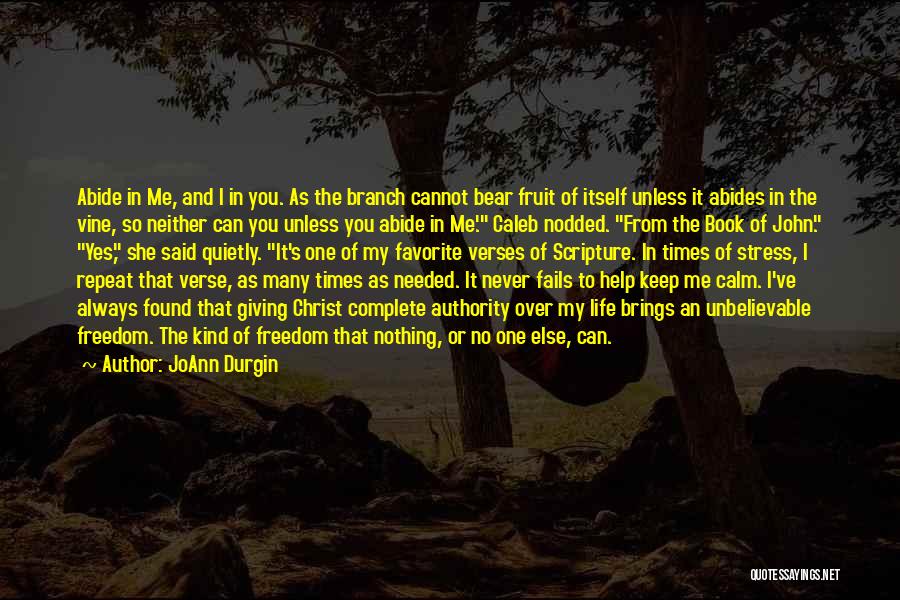 JoAnn Durgin Quotes: Abide In Me, And I In You. As The Branch Cannot Bear Fruit Of Itself Unless It Abides In The