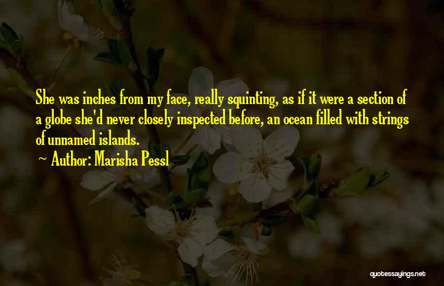 Marisha Pessl Quotes: She Was Inches From My Face, Really Squinting, As If It Were A Section Of A Globe She'd Never Closely