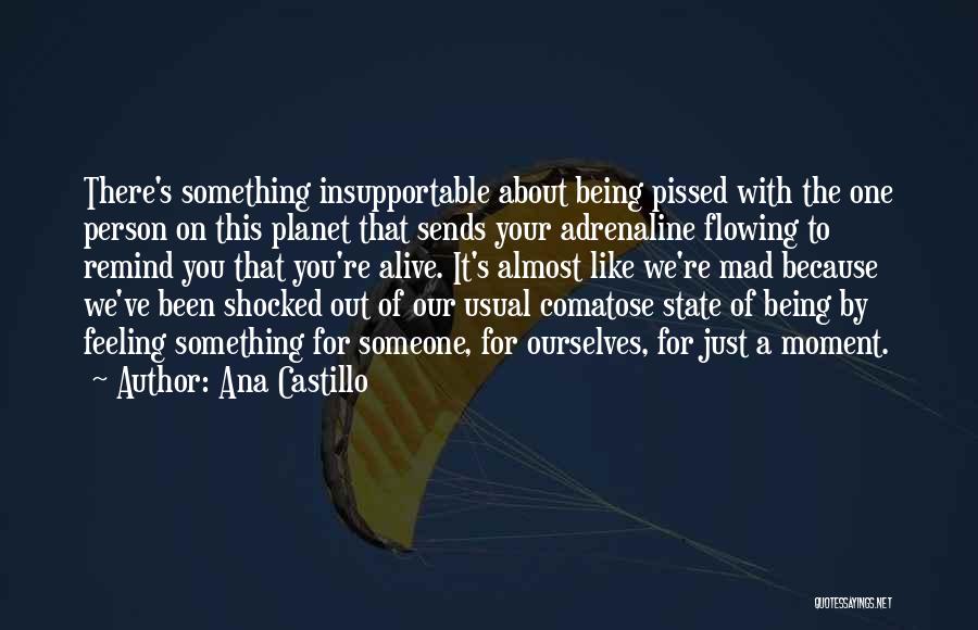 Ana Castillo Quotes: There's Something Insupportable About Being Pissed With The One Person On This Planet That Sends Your Adrenaline Flowing To Remind