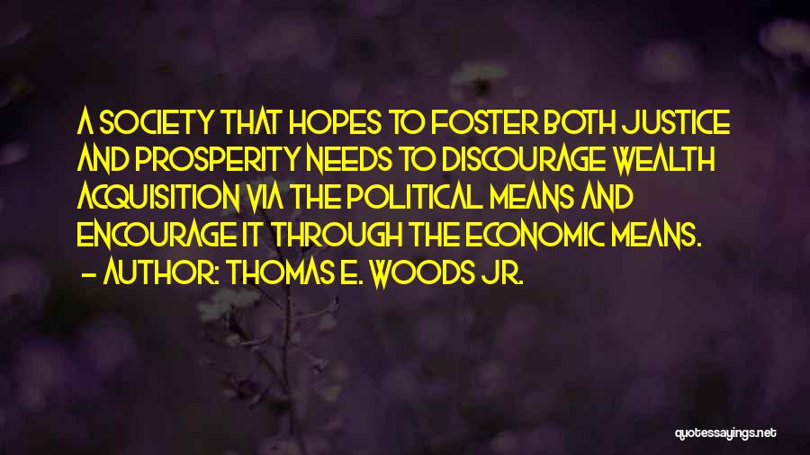 Thomas E. Woods Jr. Quotes: A Society That Hopes To Foster Both Justice And Prosperity Needs To Discourage Wealth Acquisition Via The Political Means And