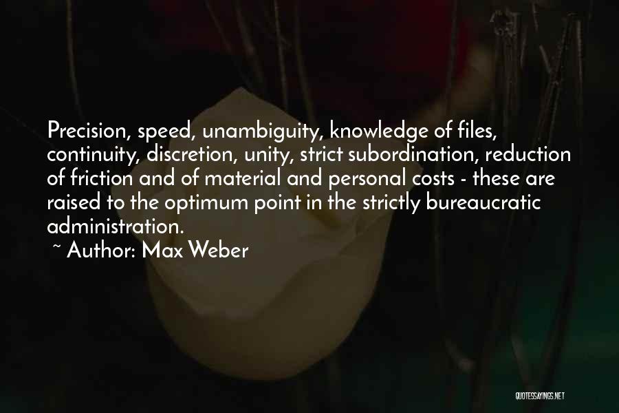 Max Weber Quotes: Precision, Speed, Unambiguity, Knowledge Of Files, Continuity, Discretion, Unity, Strict Subordination, Reduction Of Friction And Of Material And Personal Costs