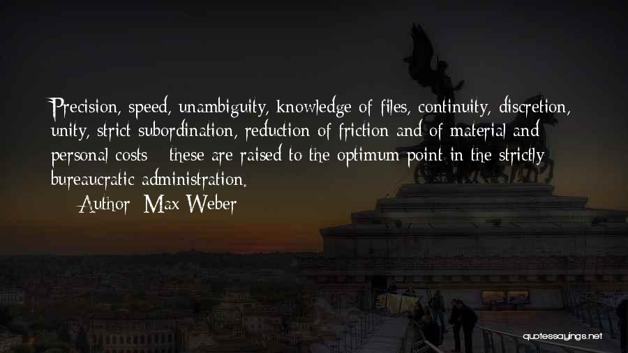 Max Weber Quotes: Precision, Speed, Unambiguity, Knowledge Of Files, Continuity, Discretion, Unity, Strict Subordination, Reduction Of Friction And Of Material And Personal Costs