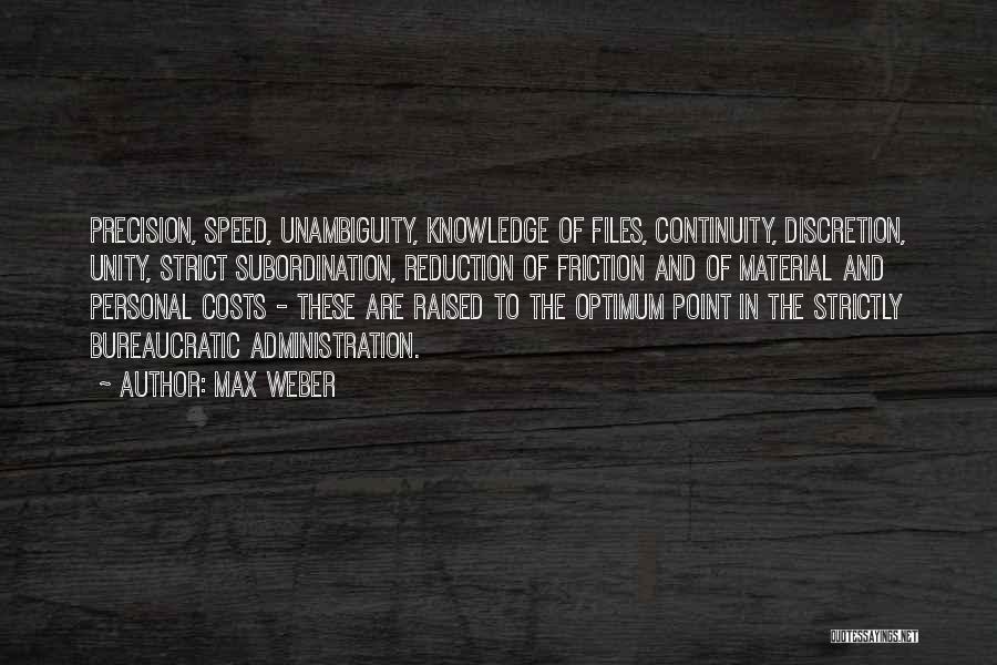 Max Weber Quotes: Precision, Speed, Unambiguity, Knowledge Of Files, Continuity, Discretion, Unity, Strict Subordination, Reduction Of Friction And Of Material And Personal Costs