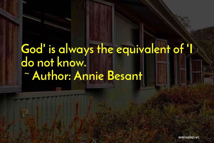 Annie Besant Quotes: God' Is Always The Equivalent Of 'i Do Not Know.