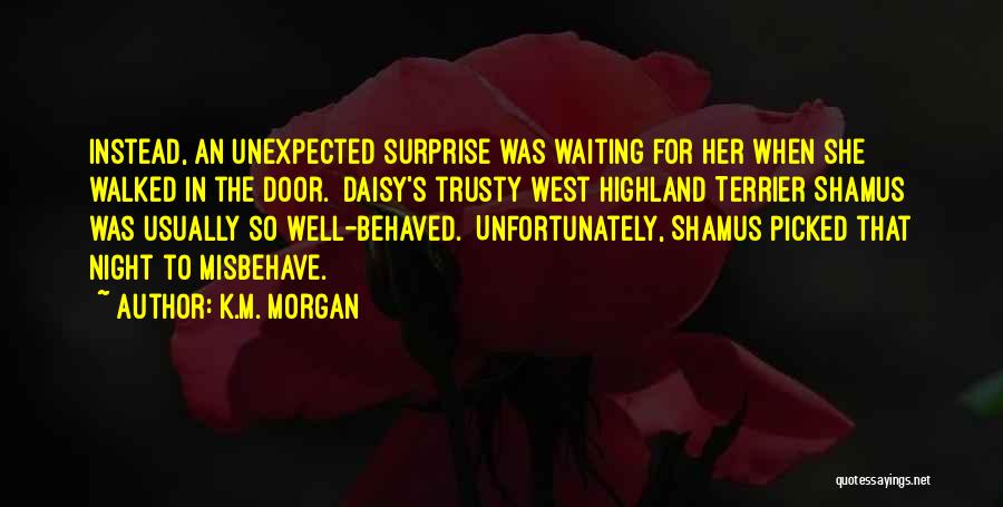 K.M. Morgan Quotes: Instead, An Unexpected Surprise Was Waiting For Her When She Walked In The Door. Daisy's Trusty West Highland Terrier Shamus