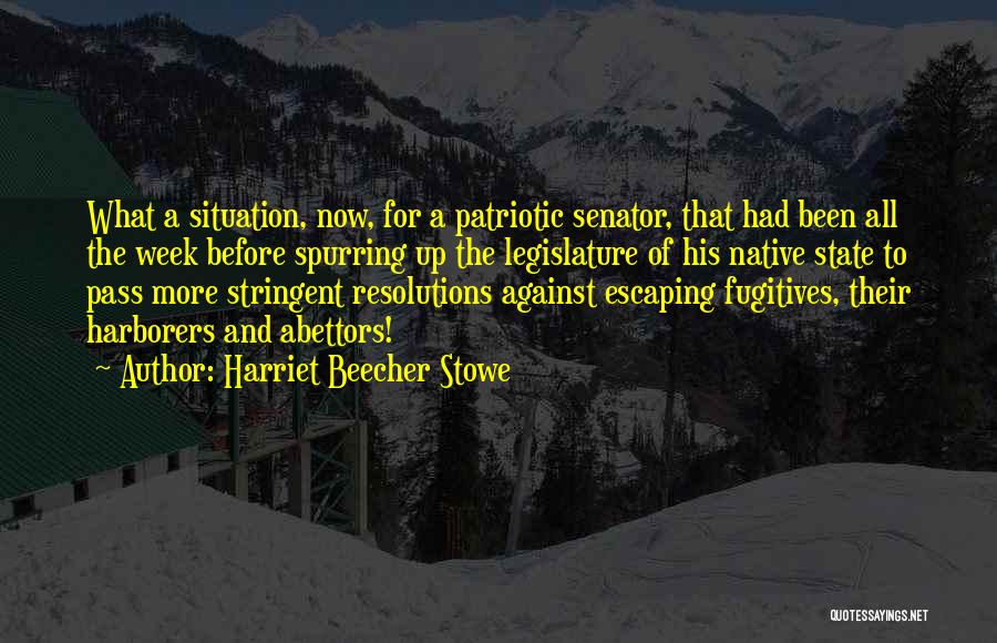 Harriet Beecher Stowe Quotes: What A Situation, Now, For A Patriotic Senator, That Had Been All The Week Before Spurring Up The Legislature Of