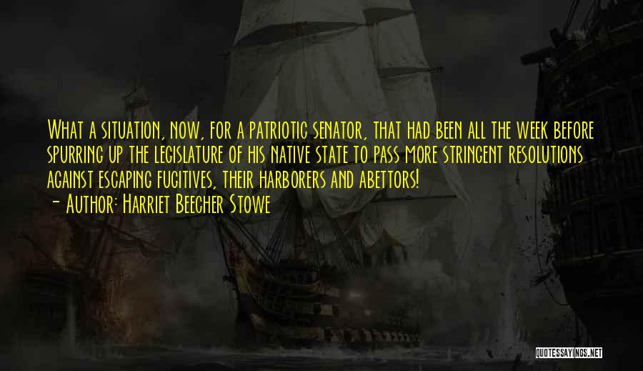 Harriet Beecher Stowe Quotes: What A Situation, Now, For A Patriotic Senator, That Had Been All The Week Before Spurring Up The Legislature Of