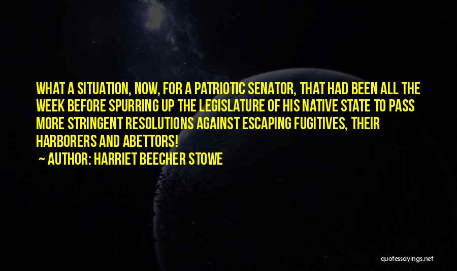 Harriet Beecher Stowe Quotes: What A Situation, Now, For A Patriotic Senator, That Had Been All The Week Before Spurring Up The Legislature Of