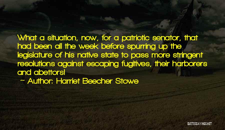 Harriet Beecher Stowe Quotes: What A Situation, Now, For A Patriotic Senator, That Had Been All The Week Before Spurring Up The Legislature Of