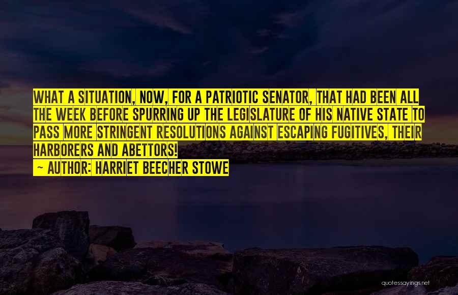 Harriet Beecher Stowe Quotes: What A Situation, Now, For A Patriotic Senator, That Had Been All The Week Before Spurring Up The Legislature Of