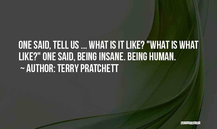 Terry Pratchett Quotes: One Said, Tell Us ... What Is It Like? What Is What Like? One Said, Being Insane. Being Human.