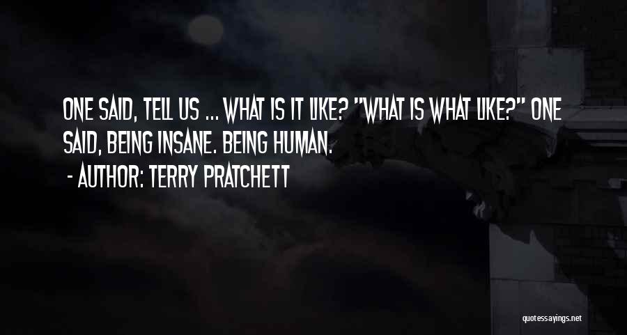 Terry Pratchett Quotes: One Said, Tell Us ... What Is It Like? What Is What Like? One Said, Being Insane. Being Human.