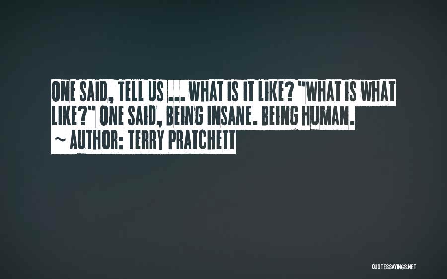 Terry Pratchett Quotes: One Said, Tell Us ... What Is It Like? What Is What Like? One Said, Being Insane. Being Human.