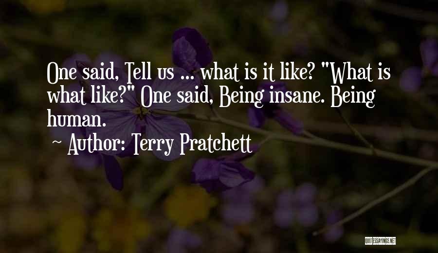 Terry Pratchett Quotes: One Said, Tell Us ... What Is It Like? What Is What Like? One Said, Being Insane. Being Human.