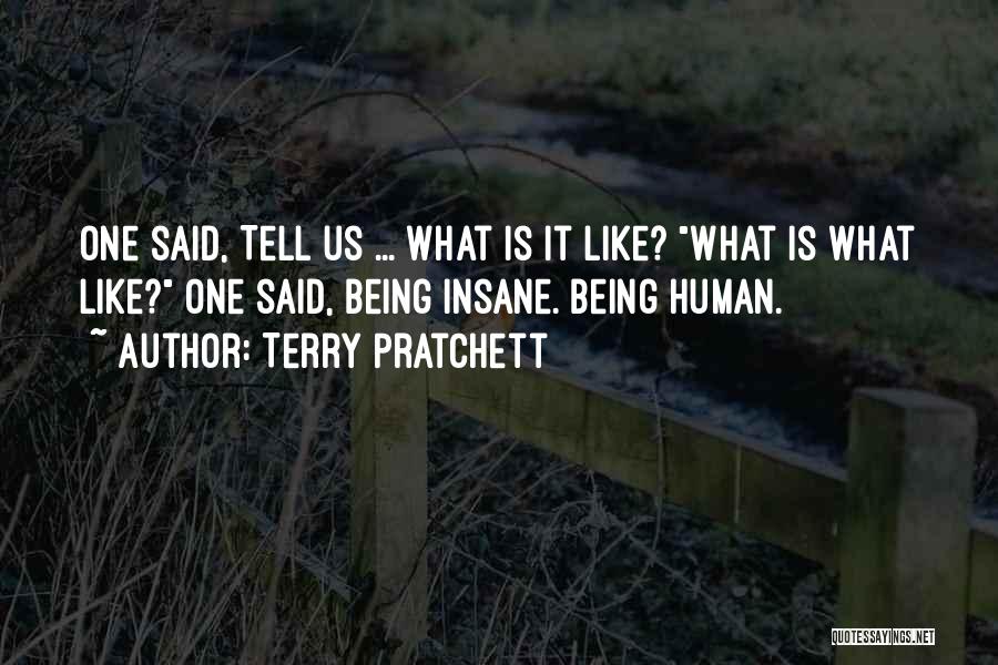 Terry Pratchett Quotes: One Said, Tell Us ... What Is It Like? What Is What Like? One Said, Being Insane. Being Human.