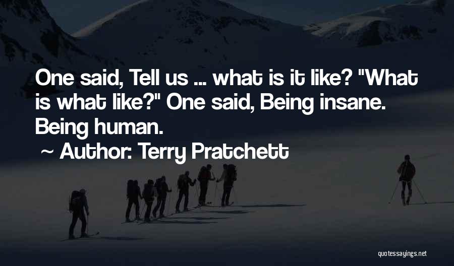 Terry Pratchett Quotes: One Said, Tell Us ... What Is It Like? What Is What Like? One Said, Being Insane. Being Human.