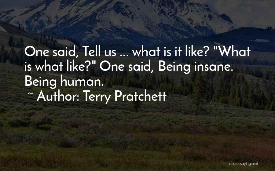 Terry Pratchett Quotes: One Said, Tell Us ... What Is It Like? What Is What Like? One Said, Being Insane. Being Human.