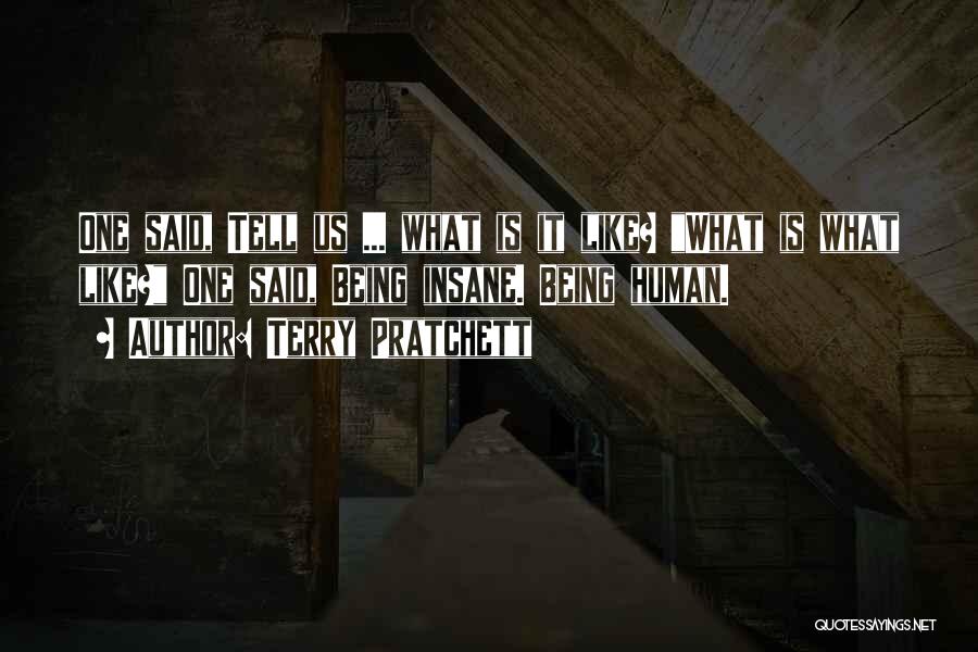 Terry Pratchett Quotes: One Said, Tell Us ... What Is It Like? What Is What Like? One Said, Being Insane. Being Human.