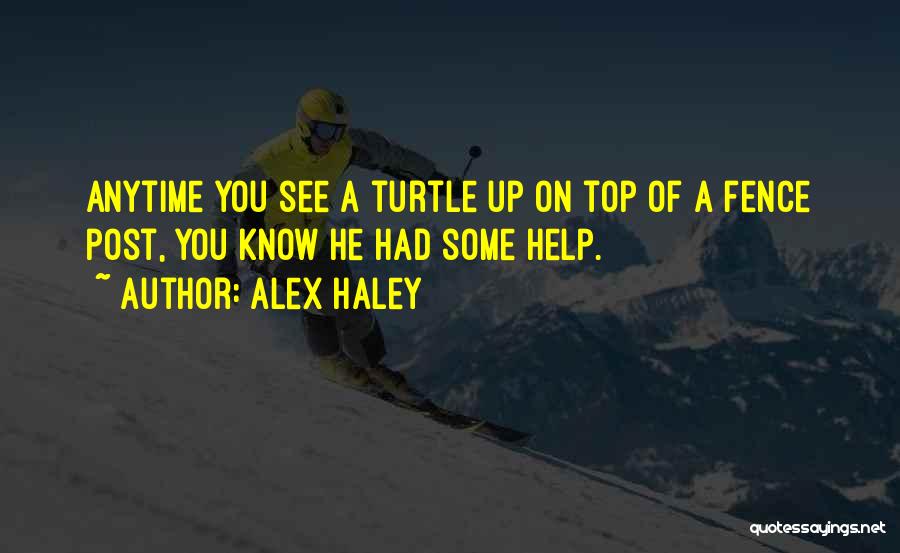 Alex Haley Quotes: Anytime You See A Turtle Up On Top Of A Fence Post, You Know He Had Some Help.