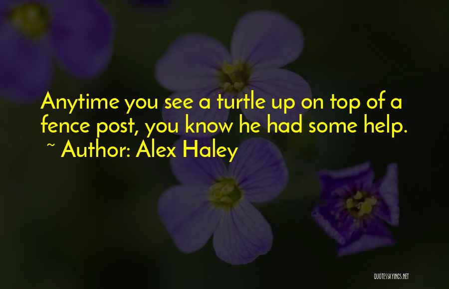 Alex Haley Quotes: Anytime You See A Turtle Up On Top Of A Fence Post, You Know He Had Some Help.