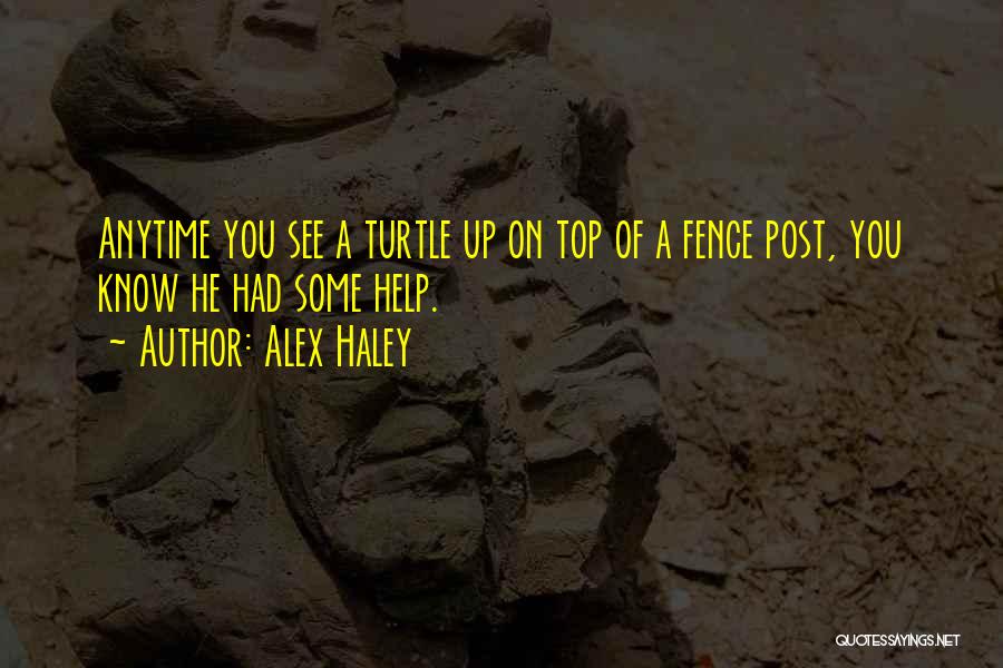 Alex Haley Quotes: Anytime You See A Turtle Up On Top Of A Fence Post, You Know He Had Some Help.