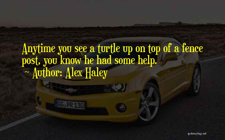 Alex Haley Quotes: Anytime You See A Turtle Up On Top Of A Fence Post, You Know He Had Some Help.