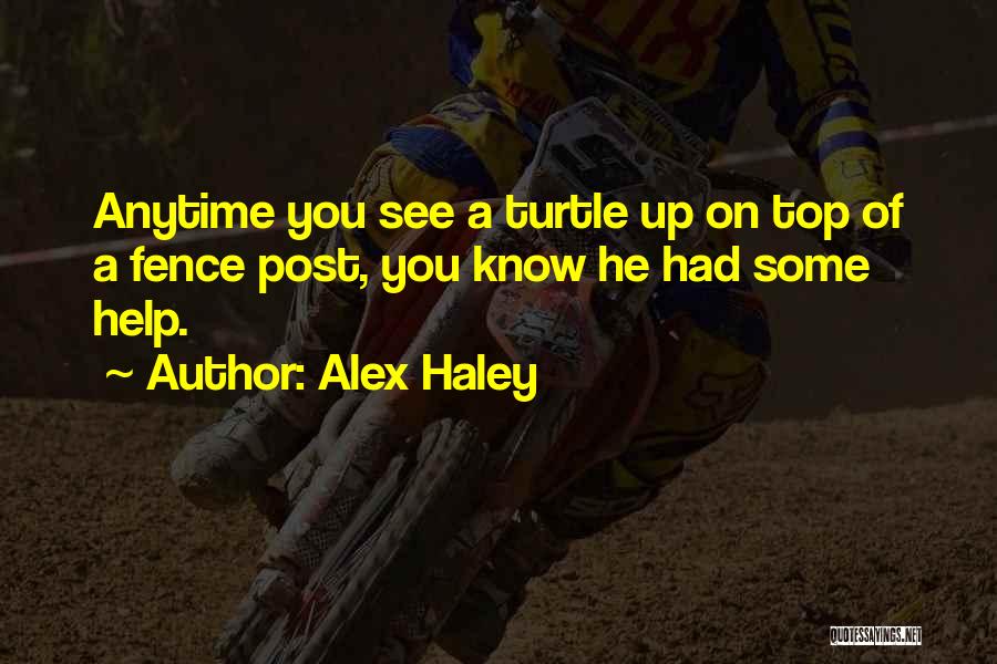 Alex Haley Quotes: Anytime You See A Turtle Up On Top Of A Fence Post, You Know He Had Some Help.