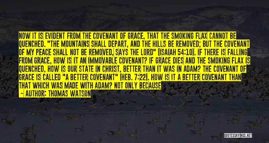 Thomas Watson Quotes: Now It Is Evident From The Covenant Of Grace, That The Smoking Flax Cannot Be Quenched. The Mountains Shall Depart,