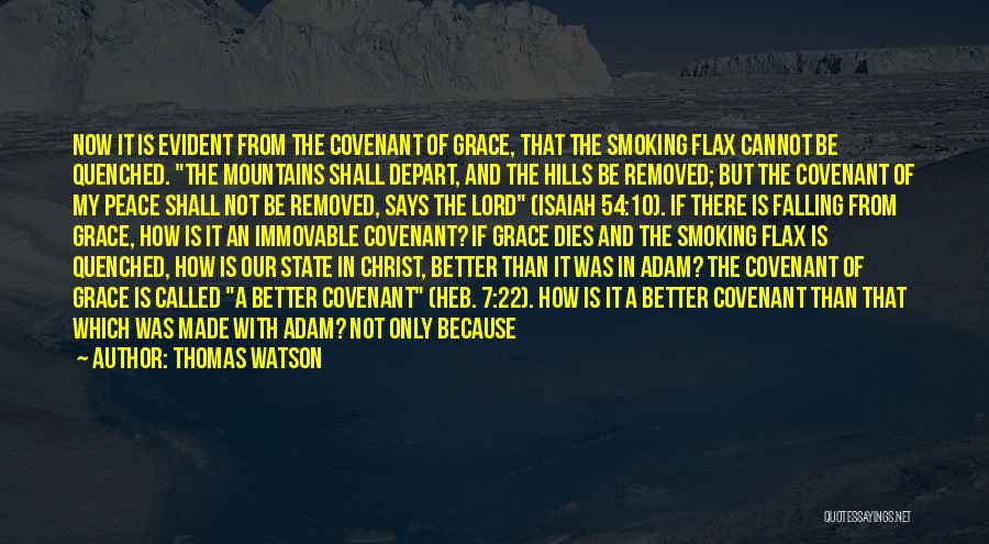 Thomas Watson Quotes: Now It Is Evident From The Covenant Of Grace, That The Smoking Flax Cannot Be Quenched. The Mountains Shall Depart,