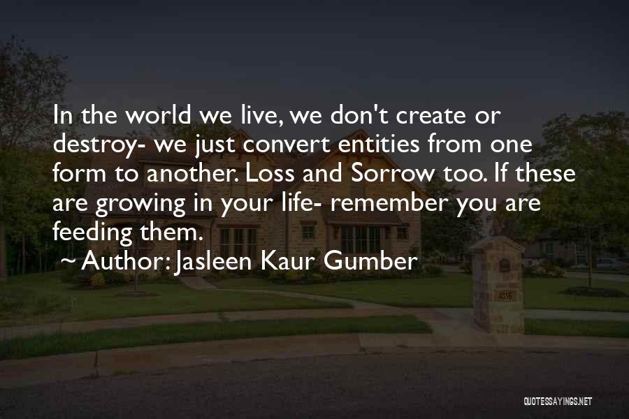 Jasleen Kaur Gumber Quotes: In The World We Live, We Don't Create Or Destroy- We Just Convert Entities From One Form To Another. Loss